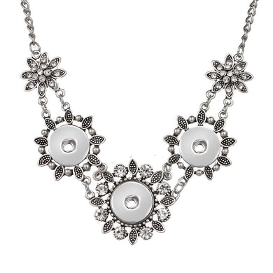 NEW DJ0093 Elegant Vintage Rhinestone Flowers trendy Snap necklace 60cm fit DIY 18MM charm snap buttons jewlery wholesale