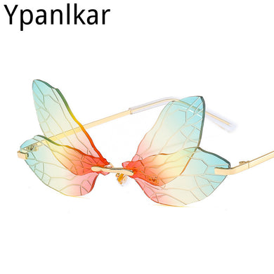 Cycling Butterfly Dragonfly Wings Sunglasses Women Men Unique Rimless Sun Glasses UV400 Mirror Outdoor