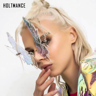 Wings Rimless Sunglasses Women Unique Wing Frameless Sun Glasses Ladies Trendy Eagle Shaped Shades For Men UV400