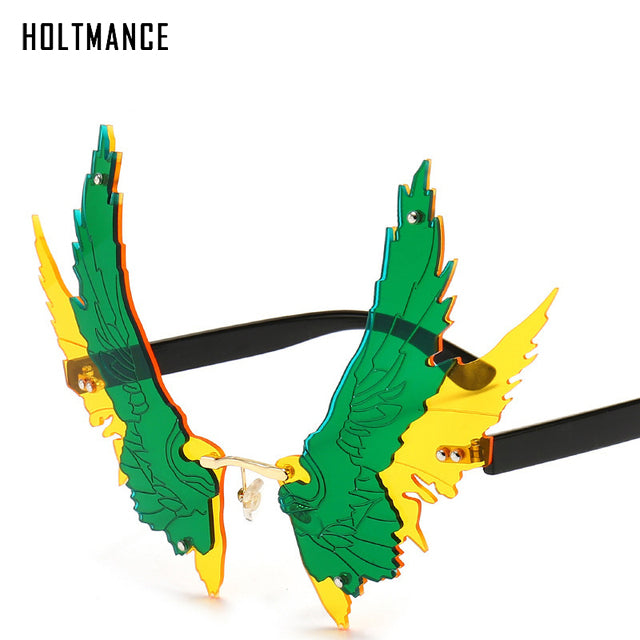 Wings Rimless Sunglasses Women Unique Wing Frameless Sun Glasses Ladies Trendy Eagle Shaped Shades For Men UV400