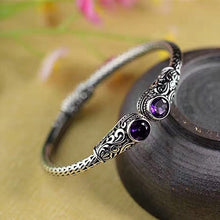 Load image into Gallery viewer, NEW Luxury Indonesia Style Handmade Jewelry Real Silver 925 Sterling Bracelet For Women Natural Topaz Purple Crystal Bangle SB26