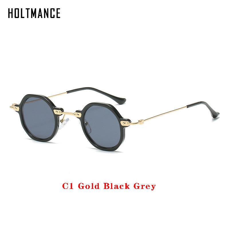 Retro Polygon Small Round Women Sunglasses Orange Champagne Shades UV400 Men Clear Anti-Blu-Ray Square Metal Frame