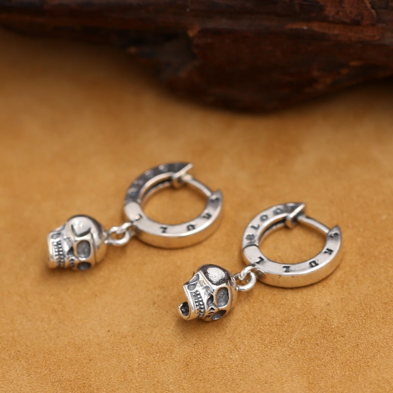 NEW! Vintage 925 Silver Skeleton Earrings Thai Silver Skull Earrings Real Silver Unisex Punk Earrings Jewelry Gift