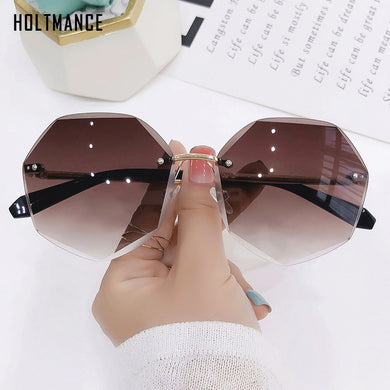 Women Gradient Sunglasses Ocean Water Cut Trimmed Lens Metal Temples Frameless Sun Glasses Female UV400 oculos de sol