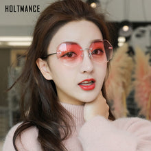 Load image into Gallery viewer, Women Gradient Sunglasses Ocean Water Cut Trimmed Lens Metal Temples Frameless Sun Glasses Female UV400 oculos de sol