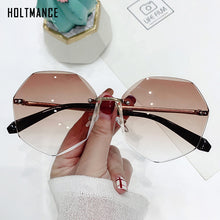 Load image into Gallery viewer, Women Gradient Sunglasses Ocean Water Cut Trimmed Lens Metal Temples Frameless Sun Glasses Female UV400 oculos de sol