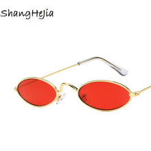 Load image into Gallery viewer, small oval sunglasses for men male retro metal frame yellow red vintage small round sun glasses for women