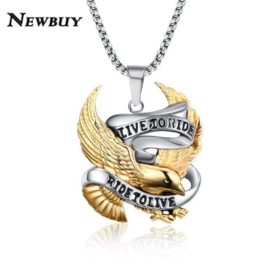 Stainless Steel Eagle Pendant Necklace For Men LIVE TO RIDE Link Chain Necklace Male Punk Jewelry Drops USA