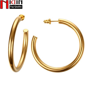 Trendy Round Plate Hoop Gold Earrings for Women Titanium Fine Wedding Party Anniversary Earring Jewelry Gift For Female