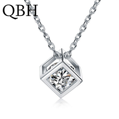 NK169 HOT Fashion 3D Square Cube Pendants Necklaces Simplicity Zircon Crystal Clavicle Necklace for Women Jewelry Chain Collares