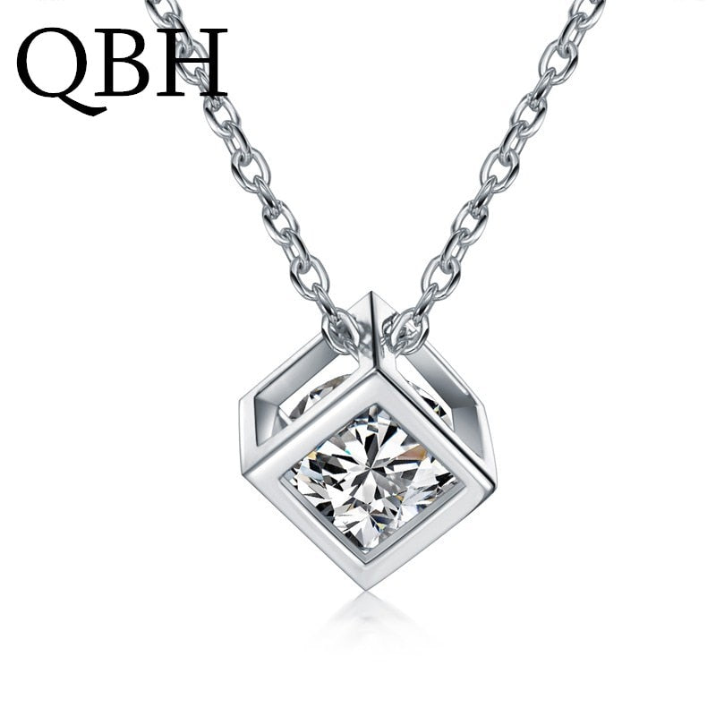 NK169 HOT Fashion 3D Square Cube Pendants Necklaces Simplicity Zircon Crystal Clavicle Necklace for Women Jewelry Chain Collares
