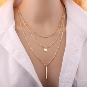 NK672 New European Simple Sequins Bar Coin Multilayer Chain Tassel Tiny Clavicle Necklaces For Women Jewelry Gift Girl Collier
