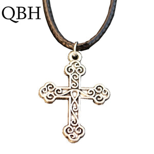 NK790 Fashion New Punk Bijoux Mujer Boho Collares Love Vintage Carved Cross Pendant Necklace For Women Chain Leather Jewelry