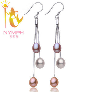 925 Sterling Silver Jewelry Natrual Drop Long Pearl Earrings Trendy Wedding Party Gift For Girl Women [E200]