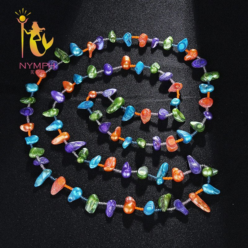 [NYMPH] Baroque Pearl Necklace Pearl Jewelry Natural Irregular Pearl 2 Rows Long 2017 New Trendy For Party [X211]