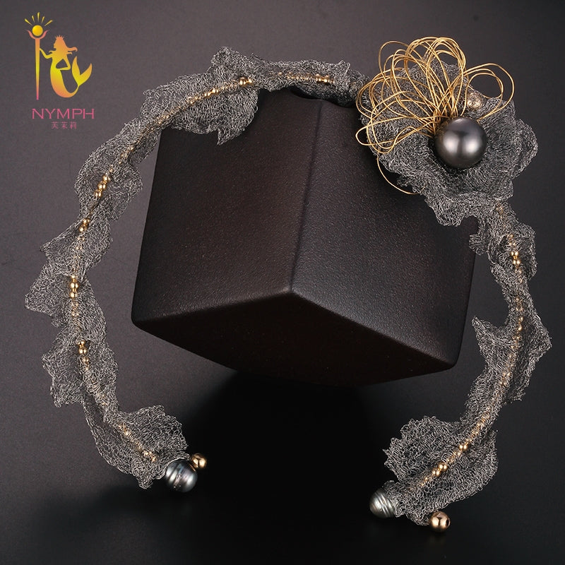 [NYMPH] Collana girocollo con perle nere di Tahiti per le donne Gioielleria raffinata Perle di mare naturali di lusso Torque 2018 Nuovo regalo per feste X322 