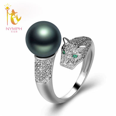 Brand 100% real natural Tahitian black pearl ring, Leopard S925 sterling silver jewelry fine wending for Women R01