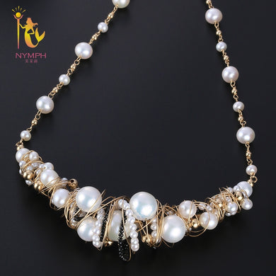 [NYMPH] Collana di perle di gioielleria raffinata Collana di coppie di perle barocche e rotonde Collana da donna Gioielli da festa alla moda X351 