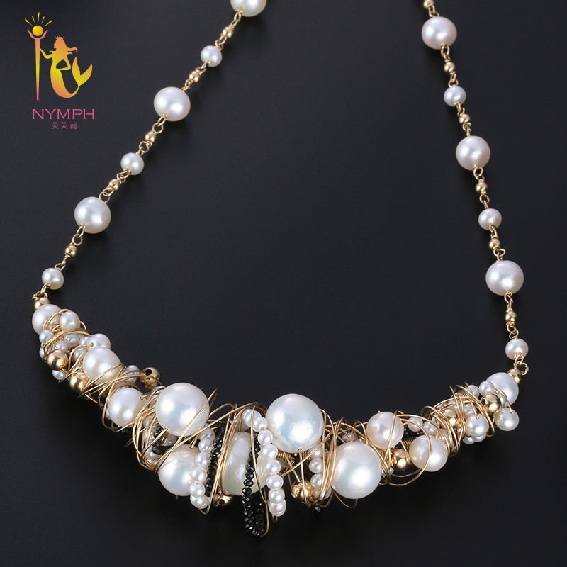 [NYMPH] Collana di perle di gioielleria raffinata Collana di coppie di perle barocche e rotonde Collana da donna Gioielli da festa alla moda X351 