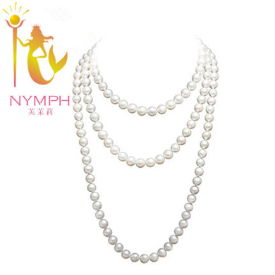 Long Pearl jewelry necklaces,Natural pearls,fine jewelry 8-9mm near Round Sweater chain