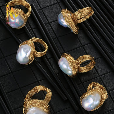 Natural Fresh water Pearl Ring Big Pearl Ring For Women Near Round Fine Jewelry Luxurious Wedding Bands J315