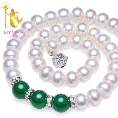 Natural pearl necklace Fine Jewelry 9-10mm Pearl Choker Necklace Red /Green Agate For Mother Trendy Gift X911
