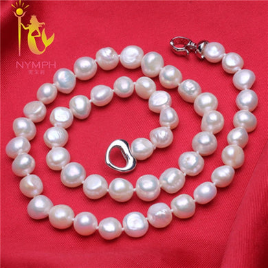 [NYMPH]Pearl Jewelry Baroque Pearl Necklace 9-10mm Natural Pearl Choker Necklace Trendy For Women Trendy Gift[x2005]
