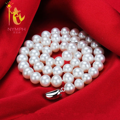 [NYMPH] Perla Jewerly Collana di perle naturali Collana girocollo Perla rotonda bianca Gioielleria raffinata 45 cm per le donneT026 