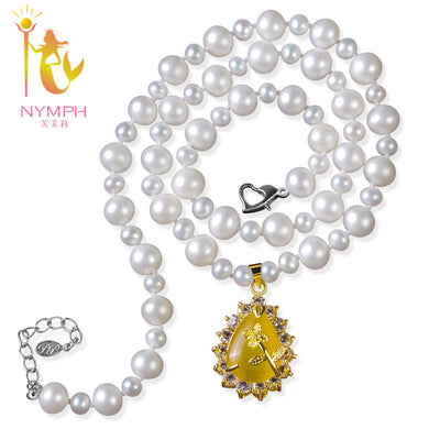[NYMPH] Gioielli di perle vere Collana di perle naturali Regalo di perle rotonde quasi bianche per Capodanno X1013 