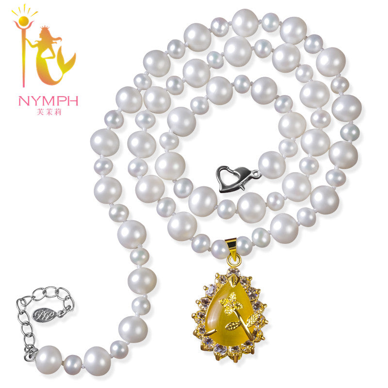 [NYMPH] Gioielli di perle vere Collana di perle naturali Regalo di perle rotonde quasi bianche per Capodanno X1013 