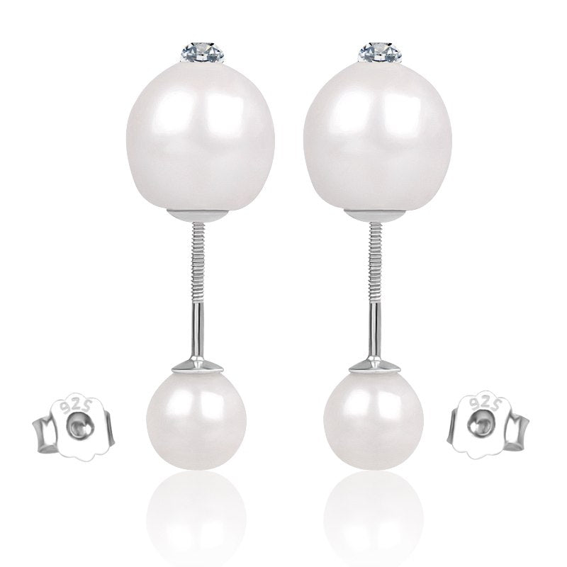 double natural pearl earrings 925 sterling silver jewelry two Style Engagement gift for women