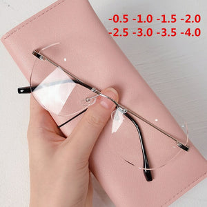 NYWOOH Rimless Finished Myopia Glasses Women Metal Polygon Eyeglasses Prescription Elegant Shortsighted Eyewear -0.5 1.0 to 4.0