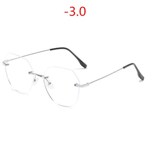 NYWOOH Rimless Finished Myopia Glasses Women Metal Polygon Eyeglasses Prescription Elegant Shortsighted Eyewear -0.5 1.0 to 4.0