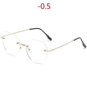 NYWOOH Rimless Finished Myopia Glasses Women Metal Polygon Eyeglasses Prescription Elegant Shortsighted Eyewear -0.5 1.0 to 4.0