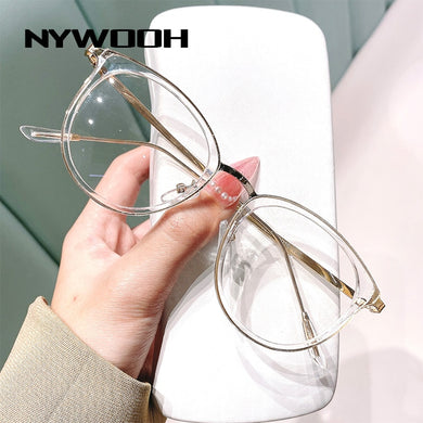 Transparent Cat Eye Glasses Frames Women Men Vintage Clear Optical Round Eyeglasses Metal Myopia Frame