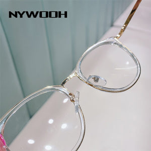 Transparent Cat Eye Glasses Frames Women Men Vintage Clear Optical Round Eyeglasses Metal Myopia Frame