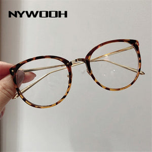 Transparent Eyeglasses Frames Women Retro Cat Eye Glasses Myopia Frame Vintage Fake Eyeglass Metal Optical Spectacles