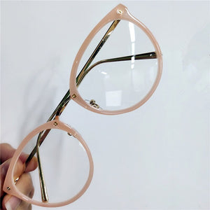 Transparent Eyeglasses Frames Women Retro Cat Eye Glasses Myopia Frame Vintage Fake Eyeglass Metal Optical Spectacles