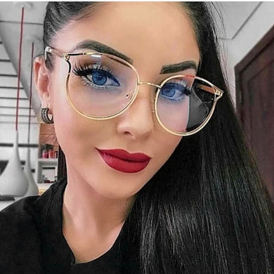 Trendy Cat Eye Glasses Frames for Women Transparent Optical Eyeglasses Ladies Metal Hollow Frame Female Fake Eyewear