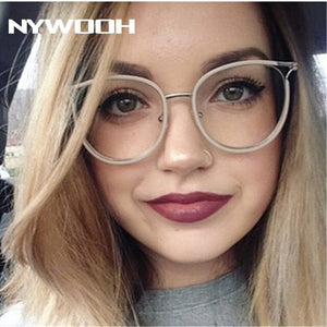 Trendy Cat Eye Glasses Frames for Women Transparent Optical Eyeglasses Ladies Metal Hollow Frame Female Fake Eyewear