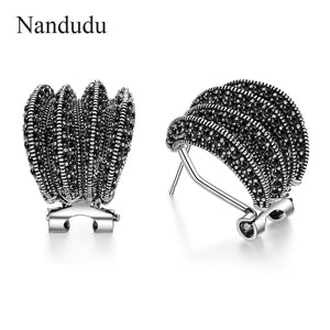 Black Marcasite Stud Earrings for Women Girl Dignified Antique Earring Retro Design Vintage Jewelry Gift CE354