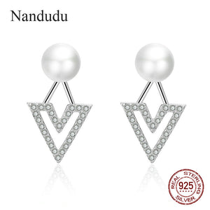 Pearls Stud Earrings for Women 925 Sterling Silver Trendy Fashion Geometric Triangle Small Fine Brincos CE418