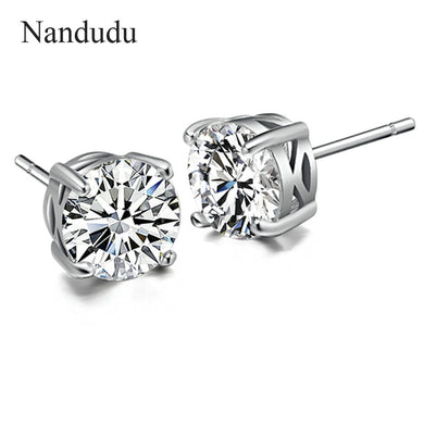 White Gold Color 6mm Cubic Zircon Stud Earrings Fashion Women Girl Jewelry Earring Accessories Gift E508