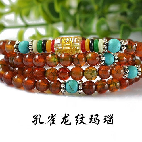 Bracciale con perline di agata naturale da 6 mm Bracciale buddista tibetano con 108 perline di preghiera Collana con zucca Mala per la meditazione 