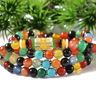 Bracciale con perline di agata naturale da 6 mm Bracciale buddista tibetano con 108 perline di preghiera Collana con zucca Mala per la meditazione 