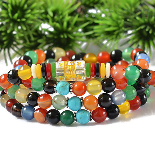 Bracciale con perline di agata naturale da 6 mm Bracciale buddista tibetano con 108 perline di preghiera Collana con zucca Mala per la meditazione 