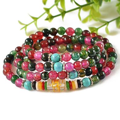 Braccialetto di perline di agata colorata naturale da 6 mm Bracciale buddista tibetano 108 perline di preghiera Collana di zucca Mala Bracciale di preghiera per la meditazione 