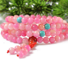 Carica l&#39;immagine nel visualizzatore di Gallery, Natural 6mm Pink Peach Jade beaded Bracelet Tibetan Buddhist 108 Prayer Beads Necklace Gourd Mala Prayer Bracelet for Meditation