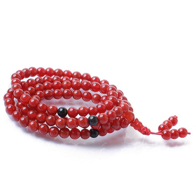 Bracciale con perline di agata rossa naturale da 6 mm Bracciale buddista tibetano con 108 perline di preghiera Collana con zucca Mala per la meditazione 