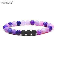 Carica l'immagine nel visualizzatore di Gallery, Natural Agate Bracelet Matte Stone 8mm Black Beads Yoga Energy Stone Purple Bracelet Activity Creative Bracelet Gift